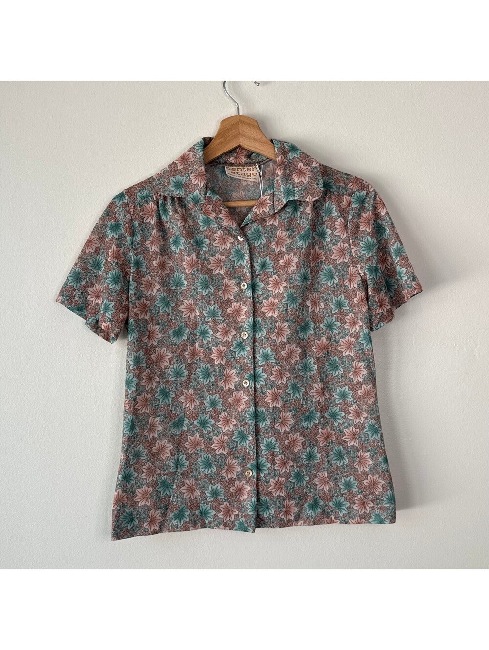 Vintage Colorful Floral Pattern Short Sleeve Camp Collar Blouse Shirt